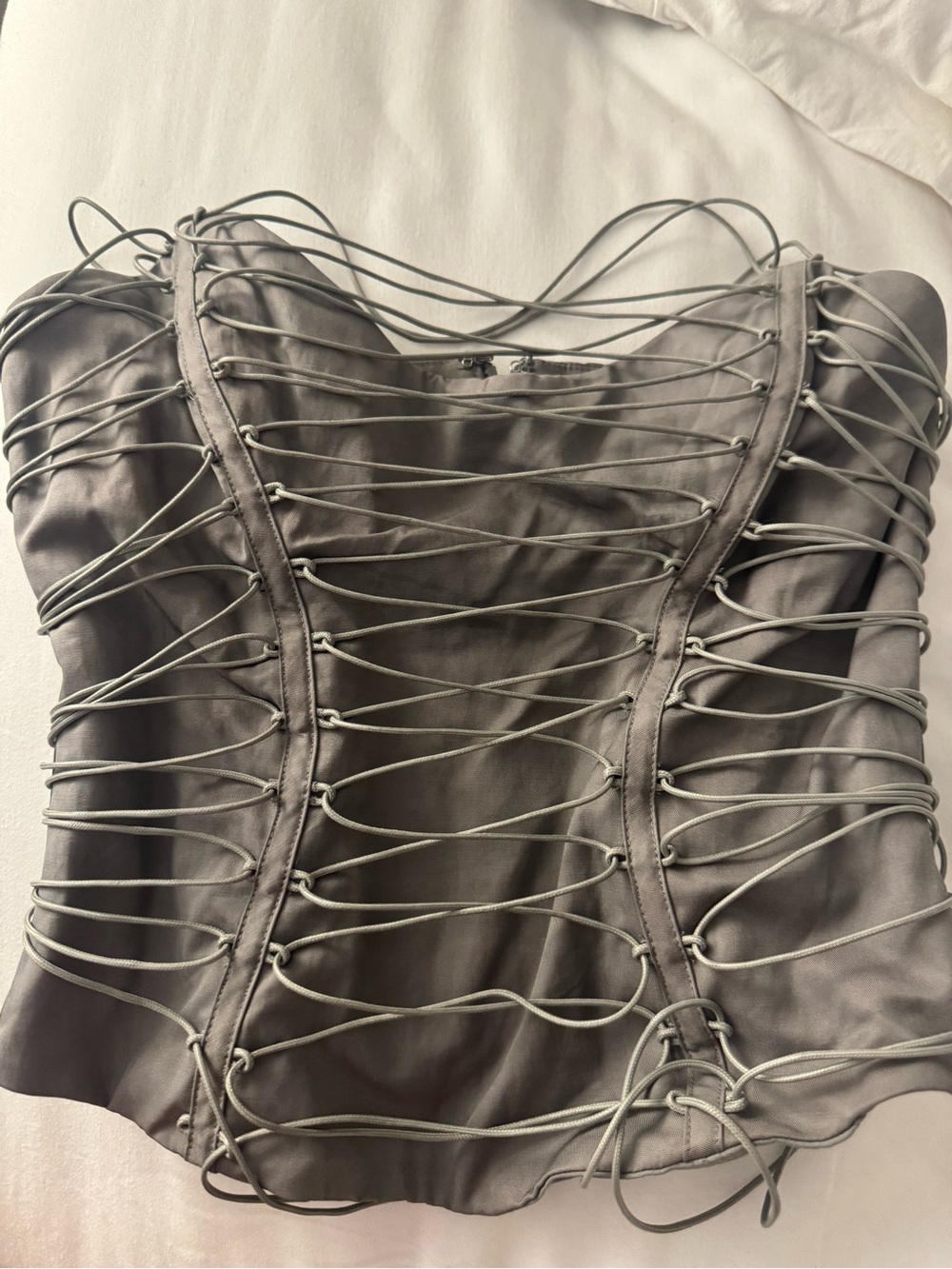 House of CB Silver-Gray Satin Lace-Up Corset Top